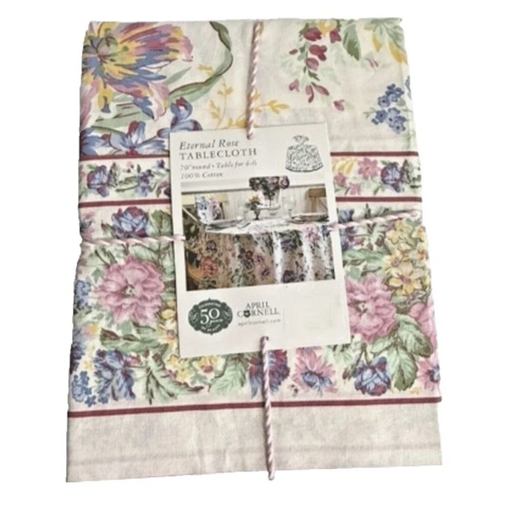 April Cornell Eternal Rose Tablecloth 70 Rd Floral English Country Garden White